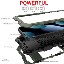 Load image into Gallery viewer, FW Compatible with iPhone 15 Pro Max Case Metal Silicone Armor 360 Full Body Heavy Duty Tough Rugged Military Grade case with Metal Stand Screen Protector Dustproof Shockproof Outdoor Case (Green)_7473
