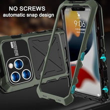 Load image into Gallery viewer, FW Compatible with iPhone 15 Pro Max Case Metal Silicone Armor 360 Full Body Heavy Duty Tough Rugged Military Grade case with Metal Stand Screen Protector Dustproof Shockproof Outdoor Case (Green)_7475

