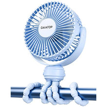 Load image into Gallery viewer, Gaiatop Mini Portable Stroller Fan, Battery Operated Small Clip on, Detachable 3 Speed Rechargeable, 360 Rotate Flexible Tripod Better Cooling for Car Seat Crib Treadmill Travel Blue_1
