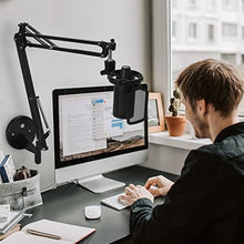 Load image into Gallery viewer, GEEKRIA for Creators Microphone Boom Arm Wall Mount Adapter, Wall Mount Microphone Holder with Adjustable Interface Aperture Compatible with Aokeo AK-35, TONOR T20, InnoGear Mic Arm (Black)_2063
