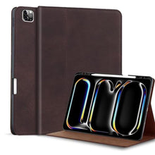 Load image into Gallery viewer, Gexmil Genuine Leather Case for iPad Pro 13 Inch (M5/M4) 2025/2024 with Pencil Holder,Protective Shockproof Smart Premium Leather Folio Cover Adjustable Stand Auto Sleep/Wake Anti-Slip, Sanded Brown_1
