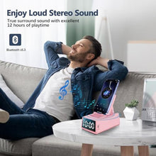 Load image into Gallery viewer, Gifts for Women/Girls, Phone Stand with Bluetooth Speaker &amp; LED Alarm Clock, 12H Playtime&amp;Anti-Slip Base, Hands-Free for Home Cooking/Office, Thoughtful for Mom, Grandma, Wife (Pink)_7598
