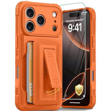 Load image into Gallery viewer, GIVELOT for iPhone 17 Pro Case with Card Holder4-5 Cards[9H Screen Protector ][Full Camera Protection][RFID Blocking][Hidden Kickstand] Rugged Heavy Duty Wallet Case for iPhone 17 Pro(Orange), iPhoneProOrange_1
