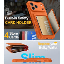 Load image into Gallery viewer, GIVELOT for iPhone 17 Pro Case with Card Holder4-5 Cards[9H Screen Protector ][Full Camera Protection][RFID Blocking][Hidden Kickstand] Rugged Heavy Duty Wallet Case for iPhone 17 Pro(Orange), iPhoneProOrange_1665
