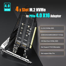 Load image into Gallery viewer, GLOTRENDS PA41 Quad M.2 NVMe to PCIe 4.0 X16 Adapter Without PCIe Bifurcation, Setup Soft M.2 NVMe RAID via OS Tool (Support 22110/2280 Size), (PCIe Bifurcation Motherboard is Required)_8791
