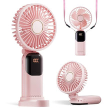 Load image into Gallery viewer, GOCKERA Portable Fan, 4200mAh Battery Operated Fan, 5 Speeds&amp;Digital Display, Makeup Fans for Women with Base, 180Foldable 3in1 Handheld/Neck/Desk Fan for Outdoor Indoor,Ultra Quiet (Pink)_1
