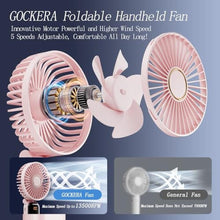 Load image into Gallery viewer, GOCKERA Portable Fan, 4200mAh Battery Operated Fan, 5 Speeds&amp;Digital Display, Makeup Fans for Women with Base, 180Foldable 3in1 Handheld/Neck/Desk Fan for Outdoor Indoor,Ultra Quiet (Pink)_7261
