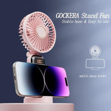 Load image into Gallery viewer, GOCKERA Portable Fan, 4200mAh Battery Operated Fan, 5 Speeds&amp;Digital Display, Makeup Fans for Women with Base, 180Foldable 3in1 Handheld/Neck/Desk Fan for Outdoor Indoor,Ultra Quiet (Pink)_7264
