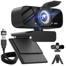 Load image into Gallery viewer, Gohero Full HD 1080P Video Webcam, Noise Cancellation, Privacy Cover, Wide-Angle Lens, Auto Light Correction, Plug &amp; Play USB Webcam for Laptop, Desktop, PC, Mac, Zoom, Skype Pro Series, Black_1
