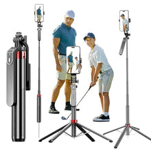 Load image into Gallery viewer, Golf Monopod and Tripod Selfie Stick to Record Golf Swing -71" Etendable Cell Phone Tripod Stand with Spike, Wireless Remote, Golf Training Aid Compatible with iPhone Android &amp; Cameras, Black_1
