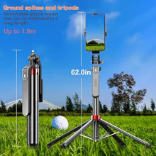 Load image into Gallery viewer, Golf Monopod and Tripod Selfie Stick to Record Golf Swing -71" Etendable Cell Phone Tripod Stand with Spike, Wireless Remote, Golf Training Aid Compatible with iPhone Android &amp; Cameras, Black_1817
