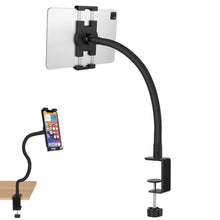 Load image into Gallery viewer, Gooseneck iPad Holder,Tablet Clamp Mount for Desk/Table/Bed/Chair/Lectern,360 Adjustable Arm iPad Mount for for Kitchen, Video Call,Reading,Work,4.7~12.9" iPad/iPhone/Nexus/LG G Pads/e-Reader/Switch, Black_1
