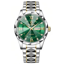 Load image into Gallery viewer, Gosasa Luxury Men's and Women's Business Diamond Stainless Steel Waterproof Roman Numeral Analog Quartz Watch with Day-Date Calendar, Gold and Silver Tone (M-Gold Green, Men), MgoldGreen_1

