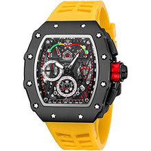 Load image into Gallery viewer, Gosasa Unique Men Punk Wristwatch Hollow Big Dial Luminous Waterproof Sport Analog Quartz Business Men's Watches Silicon Strap Dress Watch (Yellow), BlackCaseYellowStrap_1

