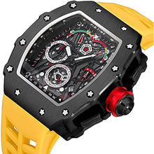 Load image into Gallery viewer, Gosasa Unique Men Punk Wristwatch Hollow Big Dial Luminous Waterproof Sport Analog Quartz Business Men's Watches Silicon Strap Dress Watch (Yellow), BlackCaseYellowStrap_8548
