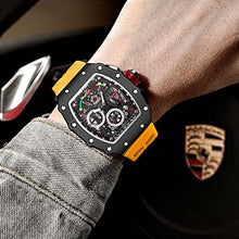 Load image into Gallery viewer, Gosasa Unique Men Punk Wristwatch Hollow Big Dial Luminous Waterproof Sport Analog Quartz Business Men's Watches Silicon Strap Dress Watch (Yellow), BlackCaseYellowStrap_8549
