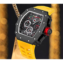 Load image into Gallery viewer, Gosasa Unique Men Punk Wristwatch Hollow Big Dial Luminous Waterproof Sport Analog Quartz Business Men's Watches Silicon Strap Dress Watch (Yellow), BlackCaseYellowStrap_8551
