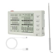 Load image into Gallery viewer, GOYERRNES Air Quality Detector &amp; Meat Thermometer with Long Probe, HCHO, TVOC, Humidity, time, and Ambient Temperature Monitor, Kitchen Timer, Cooking Food Instant Read for Smoker Kitchen_1
