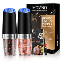 Load image into Gallery viewer, Gravity Electric Salt and Pepper Grinder Set, Battery Powered LED Light One Hand Automatic Operation, Adjustable Coarseness Mill Grinders Shakers Black (A.Black 2p), ABlackp_1
