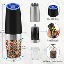 Load image into Gallery viewer, Gravity Electric Salt and Pepper Grinder Set, Battery Powered LED Light One Hand Automatic Operation, Adjustable Coarseness Mill Grinders Shakers Black (A.Black 2p), ABlackp_7059

