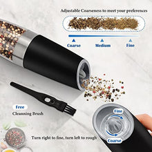 Load image into Gallery viewer, Gravity Electric Salt and Pepper Grinder Set, Battery Powered LED Light One Hand Automatic Operation, Adjustable Coarseness Mill Grinders Shakers Black (A.Black 2p), ABlackp_7061
