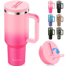 Load image into Gallery viewer, Greatyos 40 oz Tumbler with Handle and Flip Straw Lid - Upgraded Insulated Traveler Tumblers with Lids Straws Vacuum Leak Proof Stainless Steel 40oz Cup Mug Gifts for Men Women Him Her (Pink Sakura), PinkSakura_1
