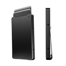Load image into Gallery viewer, Groove Life Magnetic Thumb Swipe Mens Wallet Midnight Black with Money Clip - Minimalist Low Profile Aluminum Credit Card Holder with RFID Blocking, Lifetime Coverage, MidnightBlackMoneyClip_1
