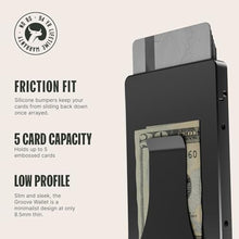 Load image into Gallery viewer, Groove Life Magnetic Thumb Swipe Mens Wallet Midnight Black with Money Clip - Minimalist Low Profile Aluminum Credit Card Holder with RFID Blocking, Lifetime Coverage, MidnightBlackMoneyClip_7851
