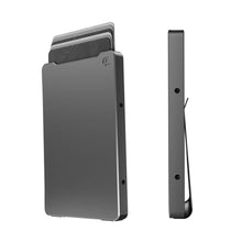 Load image into Gallery viewer, Groove Life Magnetic Thumb Swipe Wallet Gun Metal with Money Clip - Minimalist Wallet for Men, Low Profile Aluminum Credit Card Holder with RFID Blocking, Lifetime Coverage, GunMetalMoneyClip_1
