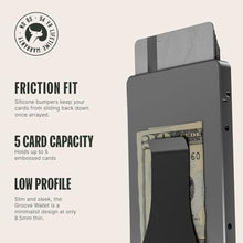 Load image into Gallery viewer, Groove Life Magnetic Thumb Swipe Wallet Gun Metal with Money Clip - Minimalist Wallet for Men, Low Profile Aluminum Credit Card Holder with RFID Blocking, Lifetime Coverage, GunMetalMoneyClip_7907
