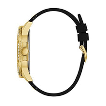 Load image into Gallery viewer, GUESS Comfortable Gold-Tone Black Stain Resistant Silicone Watch with Crystal Embellished Day, Date + 24 Hour Military/Int'l Time. Color: Black (Model: U1132G1), BlackGoldToneBlack_2571
