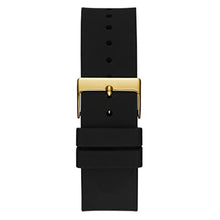 Load image into Gallery viewer, GUESS Comfortable Gold-Tone Black Stain Resistant Silicone Watch with Crystal Embellished Day, Date + 24 Hour Military/Int'l Time. Color: Black (Model: U1132G1), BlackGoldToneBlack_2572
