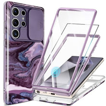 Load image into Gallery viewer, GVIEWIN for Samsung Galaxy S24 Ultra Case, [Slide Camera Cover &amp; Built-in HD Screen Protector] [2 Front Frames] Shockproof Military Grade Protective Marble Phone Case for S24 Ultra 6.8"(Quicksand), AQuicksandPurple_1
