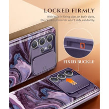 Load image into Gallery viewer, GVIEWIN for Samsung Galaxy S24 Ultra Case, [Slide Camera Cover &amp; Built-in HD Screen Protector] [2 Front Frames] Shockproof Military Grade Protective Marble Phone Case for S24 Ultra 6.8"(Quicksand), AQuicksandPurple_7648
