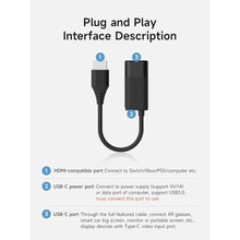 Load image into Gallery viewer, Hagibis HDMI to USB C Adapter, 4K@60Hz HDMI Male to USB-C Female Cable, Portable Monitor, AR Glasses XREAL, VITURE, RayNeo, Rokid to Type C Laptop, Switch, ROG Ally, Steam Deck, PS4/5, Black_58
