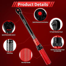 Load image into Gallery viewer, Hairich 3/8-Inch Torque Wrench, Dual-direction Torque Wrenches 10-100ft.lb/13.6-135.6Nm, 72-Tooth Dual Range Scales Torque Wrench with Quick Release Reversible Head, Blackred_6722
