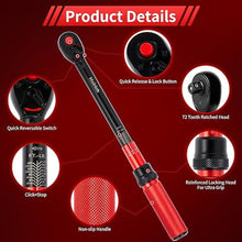 Load image into Gallery viewer, Hairich Torque Wrench, 1/2 Inch Drive Click Torque Wrench, Dual-direction Torque Wrenches 10-170.0ft.lb/13.60-230.5Nm, 72-tooth with Dual Range Scales, 3% High Precision For Car, Blackred_6691
