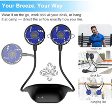Load image into Gallery viewer, HandFan 10000mAh Portable Neck Fan Rechargeable, 48Hrs Long-Lasted Wearable Personal Fans, Hands Free Necklace Fans, Hanging Cooling Fan for Travel, Hiking, Fishing, Gifts for Women Men, BlackmAh_8496
