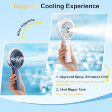 Load image into Gallery viewer, HandFan Upgraded Portable Misting Fan, Handheld Spray Water Mister Fan, USB Rechargeable Personal Mist Fans, Mini Cooling Hand Fans for Summer Beach Travel Concerts, Gifts for Women(White)_8055
