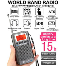 Load image into Gallery viewer, HanRongDa CB Radio Portable VHF FM AM Shortwave with Speaker and Backlit, Air Band Receiver with Extend Antenna and 700mAh Battery, Full Band Digital Radios with Alarm Clock and Sleep Timer HRD-737, Grey_317
