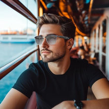 Load image into Gallery viewer, Harlafou Bluetooth Audio Smart Glasses, Photochromic Sunglasses Blue Light for Men and Women,Open Ear Sound Mic &amp; Speakers, Magnetic Charging, Color-Changing Polarized Sunglasses Lenses (White)_4047
