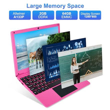 Load image into Gallery viewer, HBESTORE 10.1Inch Laptop,Quad-Core Processor with Android 12.0 OS,2GB RAM,64GB EMMC,Built-in Camera, WiFi,USB Interface,Tpye-C Charging for Learning and Entertainment (Pink 2GB+64GB), PinkGBGB_1543
