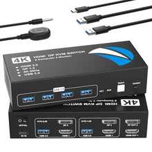 Load image into Gallery viewer, HDMI DisplayPort KVM Switch 2 Monitors 2 Computers, 4K@60Hz Dual Monitor KVM Switches HDMI DisplayPort for 2 Computers Share 2 Monitors and 4 USB Devices for Keybord Mouse Printer Hard Drive_1
