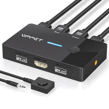 Load image into Gallery viewer, HDMI KVM Switch 1 Monitors 2 Computers 4K@60Hz USB KVM Switches 2 Ports for 2 PC Sharing Single Monitor and Keyboard Mouse with Wired Extend Controller Plug and Play, Black_1
