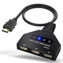 Load image into Gallery viewer, HDMI Switch, HDMI Splitter 3 in 1 Out 4K@60Hz, 3-Port Switcher Selector with Pigtail Cable, Multi-Port Hub Supports 3D, HDCP2.2, HDR Compatible with Laptop, Xbox, Blu-Ray Player, Etc., Black_1
