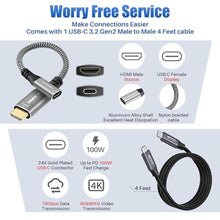 Load image into Gallery viewer, HDMI to USB-C Cable Adapter with USB Video Cable, Uni-Directional HDMI Male (Source) to USB Type-C 3.1 Female (Display) Converter for AR Glasses, with 1 USB C-to-C Cable 4Feet, Support 4K@60Hz,PD 100W, Black_409

