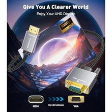 Load image into Gallery viewer, HDMI to VGA Adapter Cable 10FT [Metal Case, Nylon Cable] 1080P@60Hz HDMI Male to VGA Male Uni-Directional Braided Cord for Computer, Laptop, Monitor, Roku, Xbox, Graphics Card More, HDMItoVGA_4739
