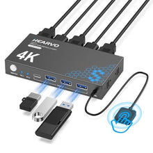 Load image into Gallery viewer, Hearvo USB 3.0 HDMI KVM Switch for 2 Computers 1 Monitor, 4K@60Hz, S7232H, Black_1
