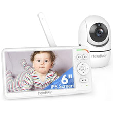 Load image into Gallery viewer, HelloBaby Baby Monitor 6" World First IPS Screen 30H Battery, Secure No WiFi, Pan Tilt Video Camera with Night Vision, VOX, 2-Way Talk, 1000ft, Portable Video Audio Monitor Ideal for Mom, Elderly, Pet, White_1
