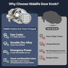 Load image into Gallery viewer, HIDALIFE Door Knob with Keypad, Keyless Entry Door Lock, Front Door Knob Child Proof, Auto Lock, Easy Installation for Home, Office, Apartment, Garage Security,Satin Nickel 2pack, SatinNickelpack_6098
